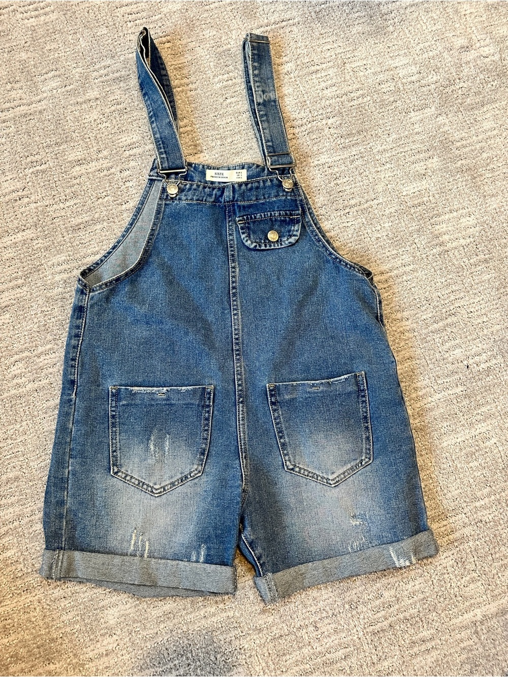 Classic Blue Denim Short Overalls for Women